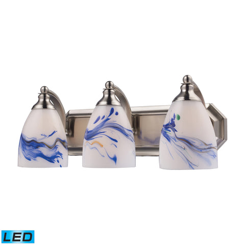 3 Light Vanity In Satin Nickel And Mountain Glass - LED, 800 Lumens (2400 Lumens Total) With Full Scale Dimming Range, 60 Watt (180 Watt Total)Equivalent , 120V Replaceable LED Bulb Included