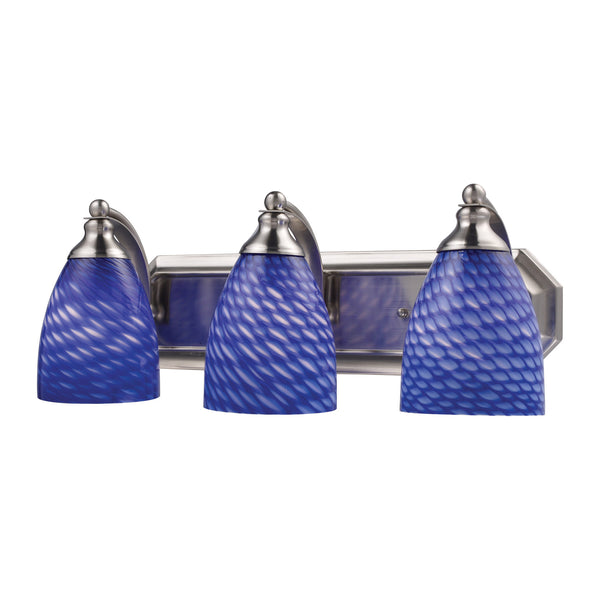 3 Light Vanity In Satin Nickel And Sapphire Glass