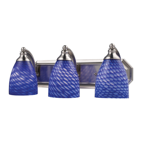 3 Light Vanity In Satin Nickel And Sapphire Glass