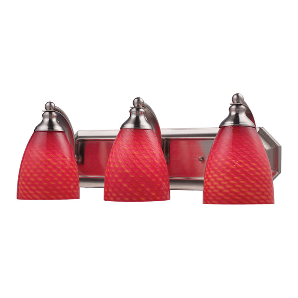 3 Light Vanity In Satin Nickel And scarlet Red Glass