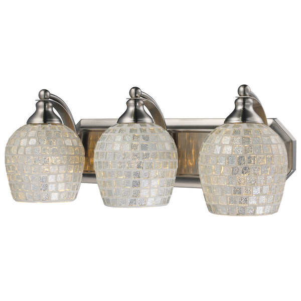 3 Light Vanity In Satin Nickel And Silver Mosaic Glass