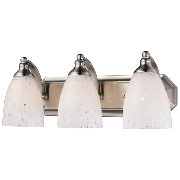 3 Light Vanity In Satin Nickel And Snow White Glass
