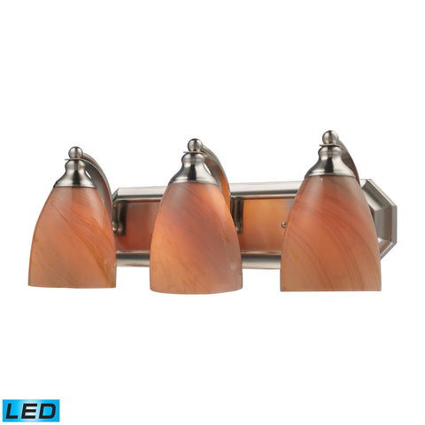 3 Light Vanity In Satin Nickel And Sandy Glass - LED, 800 Lumens (2400 Lumens Total) With Full Scale Dimming Range, 60 Watt (180 Watt Total)Equivalent , 120V Replaceable LED Bulb Included