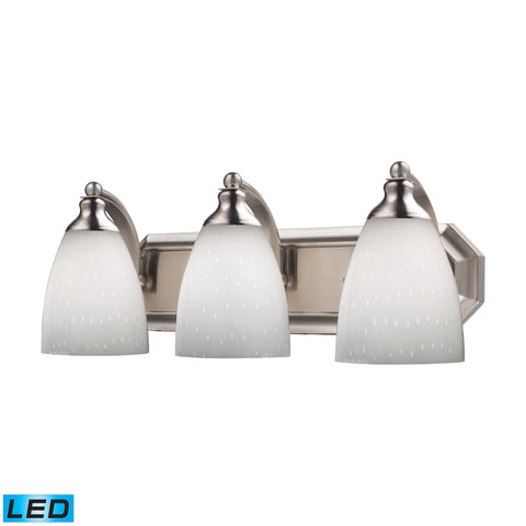 3 Light Vanity In Satin Nickel And Simply White Glass - LED, 800 Lumens (2400 Lumens Total) With Full Scale Dimming Range, 60 Watt (180 Watt Total)Equivalent , 120V Replaceable LED Bulb Included