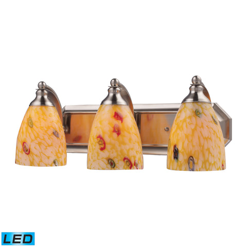 3 Light Vanity In Satin Nickel And Yellow Blaze Glass - LED, 800 Lumens (2400 Lumens Total) With Full Scale Dimming Range, 60 Watt (180 Watt Total)Equivalent , 120V Replaceable LED Bulb Included