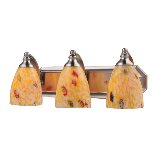 3 Light Vanity In Satin Nickel And Yellow Blaze Glass