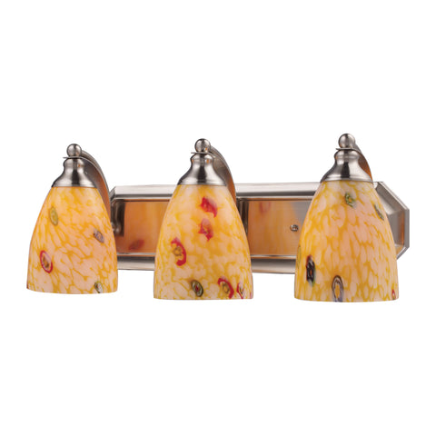 3 Light Vanity In Satin Nickel And Yellow Blaze Glass