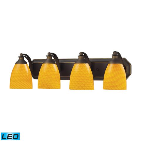 4 Light Vanity In Aged Bronze And Canary Glass - LED, 800 Lumens (3200 Lumens Total) With Full Scale Dimming Range, 60 Watt (240 Watt Total)Equivalent , 120V Replaceable LED Bulb Included