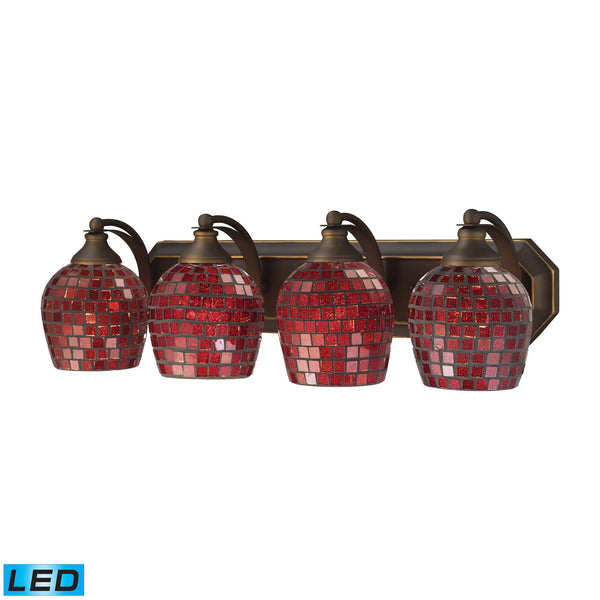 4 Light Vanity In Aged Bronze And Copper Mosaic Glass - LED, 800 Lumens (3200 Lumens Total) With Full Scale Dimming Range, 60 Watt (240 Watt Total)Equivalent , 120V Replaceable LED Bulb Included