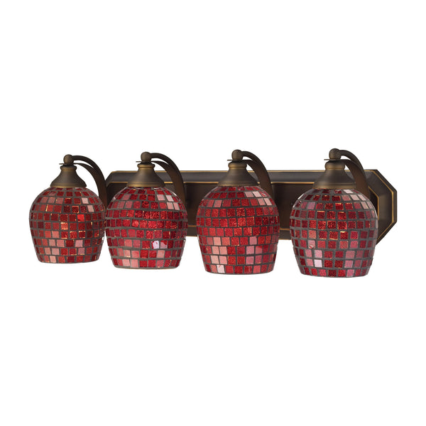 4 Light Vanity In Aged Bronze And Copper Mosaic Glass