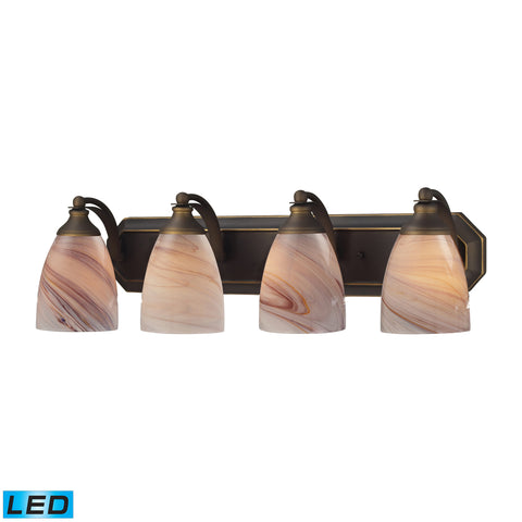 4 Light Vanity In Aged Bronze And Creme Glass - LED, 800 Lumens (3200 Lumens Total) With Full Scale Dimming Range, 60 Watt (240 Watt Total)Equivalent , 120V Replaceable LED Bulb Included