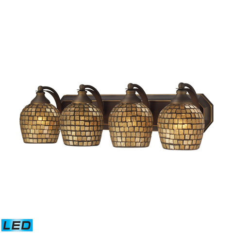 4 Light Vanity In Aged Bronze And Gold Mosaic Glass - LED, 800 Lumens (3200 Lumens Total) With Full Scale Dimming Range, 60 Watt (240 Watt Total)Equivalent , 120V Replaceable LED Bulb Included