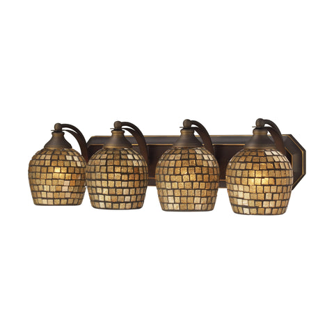 4 Light Vanity In Aged Bronze And Gold Mosaic Glass