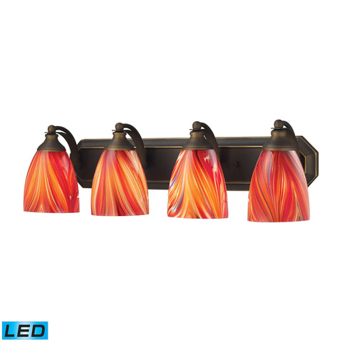 4 Light Vanity In Aged Bronze And Multi Glass - LED, 800 Lumens (3200 Lumens Total) With Full Scale Dimming Range, 60 Watt (240 Watt Total)Equivalent , 120V Replaceable LED Bulb Included