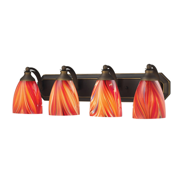4 Light Vanity In Aged Bronze And Multi Glass