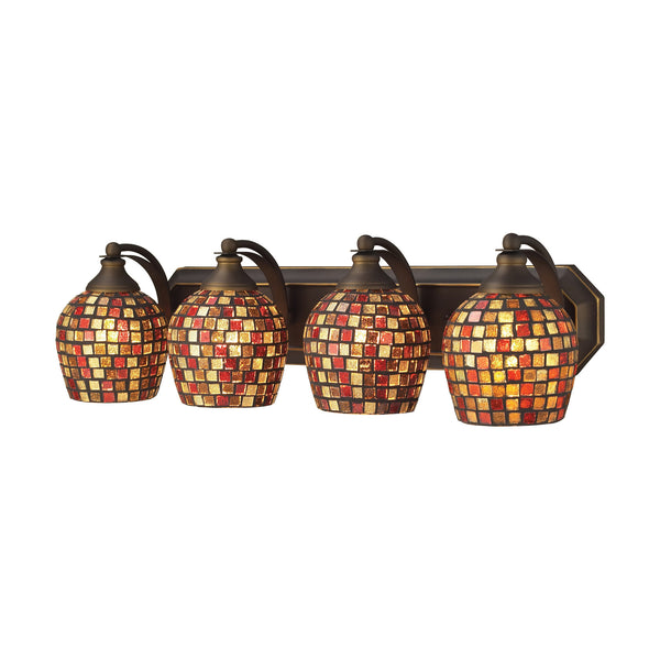 4 Light Vanity In Aged Bronze And Multi Mosaic Glass