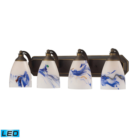 4 Light Vanity In Aged Bronze And Mountain Glass - LED, 800 Lumens (3200 Lumens Total) With Full Scale Dimming Range, 60 Watt (240 Watt Total)Equivalent , 120V Replaceable LED Bulb Included