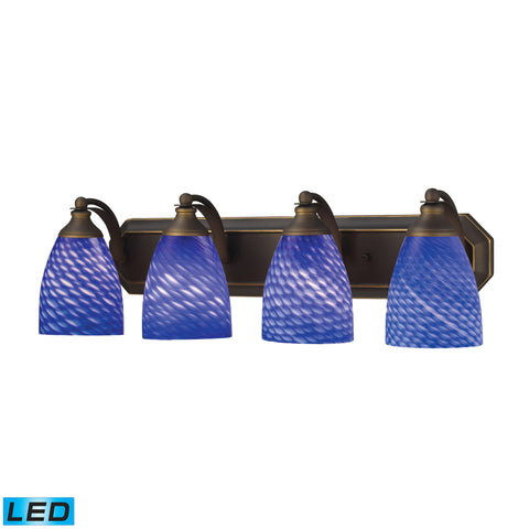 4 Light Vanity In Aged Bronze And Sapphire Glass - LED, 800 Lumens (3200 Lumens Total) With Full Scale Dimming Range, 60 Watt (240 Watt Total)Equivalent , 120V Replaceable LED Bulb Included