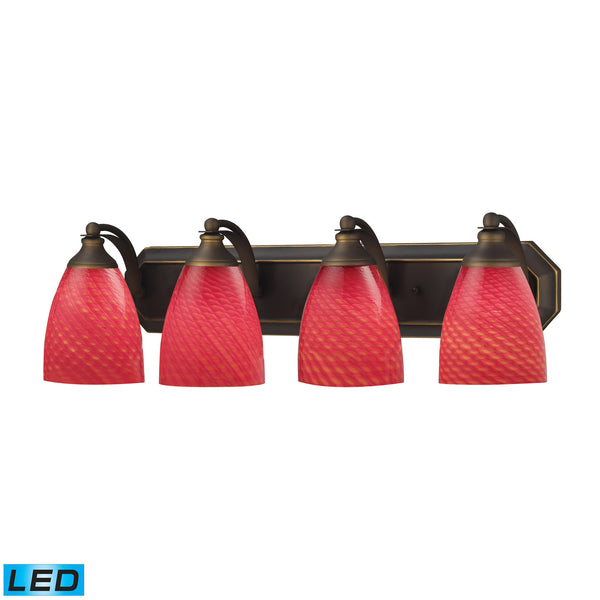 4 Light Vanity In Aged Bronze And scarlet Red Glass - LED, 800 Lumens (3200 Lumens Total) With Full Scale Dimming Range, 60 Watt (240 Watt Total)Equivalent , 120V Replaceable LED Bulb Included
