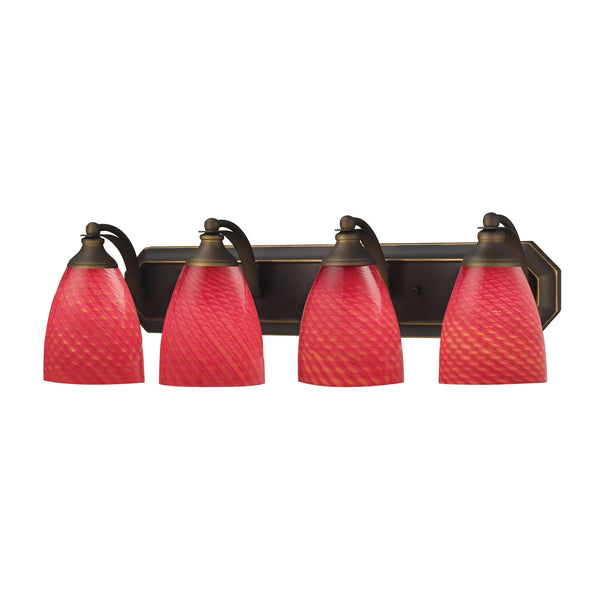 4 Light Vanity In Aged Bronze And scarlet Red Glass