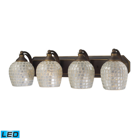4 Light Vanity In Aged Bronze And Silver Mosaic Glass - LED, 800 Lumens (3200 Lumens Total) With Full Scale Dimming Range, 60 Watt (240 Watt Total)Equivalent , 120V Replaceable LED Bulb Included