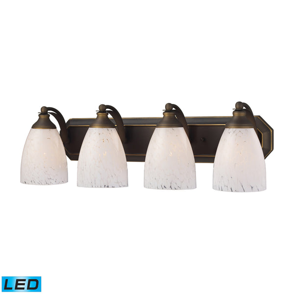 4 Light Vanity In Aged Bronze And Snow White Glass - LED, 800 Lumens (3200 Lumens Total) With Full Scale Dimming Range, 60 Watt (240 Watt Total)Equivalent , 120V Replaceable LED Bulb Included