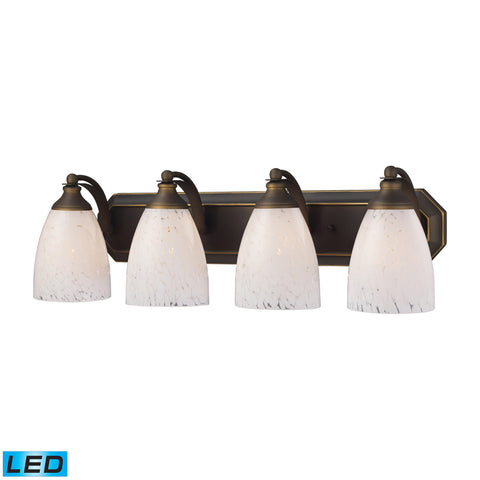 4 Light Vanity In Aged Bronze And Snow White Glass - LED, 800 Lumens (3200 Lumens Total) With Full Scale Dimming Range, 60 Watt (240 Watt Total)Equivalent , 120V Replaceable LED Bulb Included