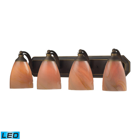 4 Light Vanity In Aged Bronze And Sandy Glass - LED, 800 Lumens (3200 Lumens Total) With Full Scale Dimming Range, 60 Watt (240 Watt Total)Equivalent , 120V Replaceable LED Bulb Included