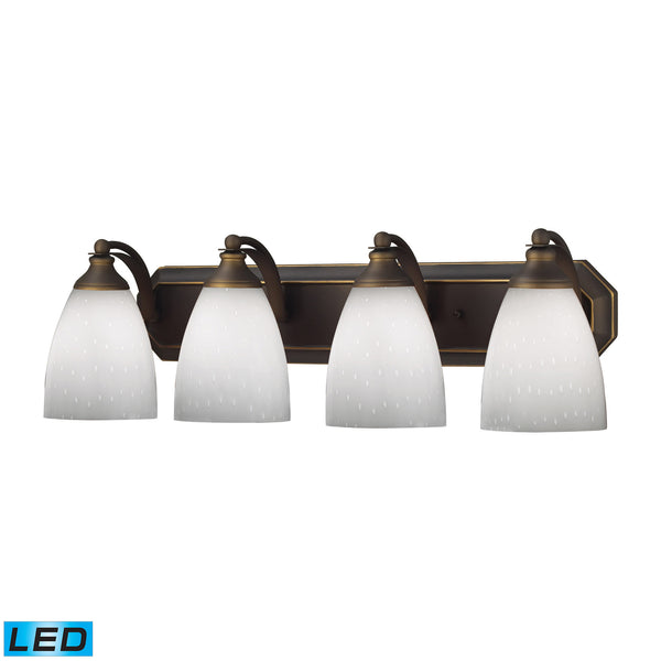4 Light Vanity In Aged Bronze And Simply White Glass - LED, 800 Lumens (3200 Lumens Total) With Full Scale Dimming Range, 60 Watt (240 Watt Total)Equivalent , 120V Replaceable LED Bulb Included