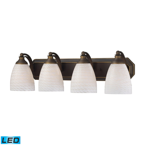 4 Light Vanity In Aged Bronze And White Swirl Glass - LED, 800 Lumens (3200 Lumens Total) With Full Scale Dimming Range, 60 Watt (240 Watt Total)Equivalent , 120V Replaceable LED Bulb Included
