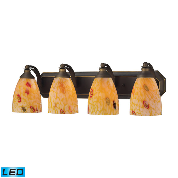 4 Light Vanity In Aged Bronze And Yellow Blaze Glass - LED, 800 Lumens (3200 Lumens Total) With Full Scale Dimming Range, 60 Watt (240 Watt Total)Equivalent , 120V Replaceable LED Bulb Included