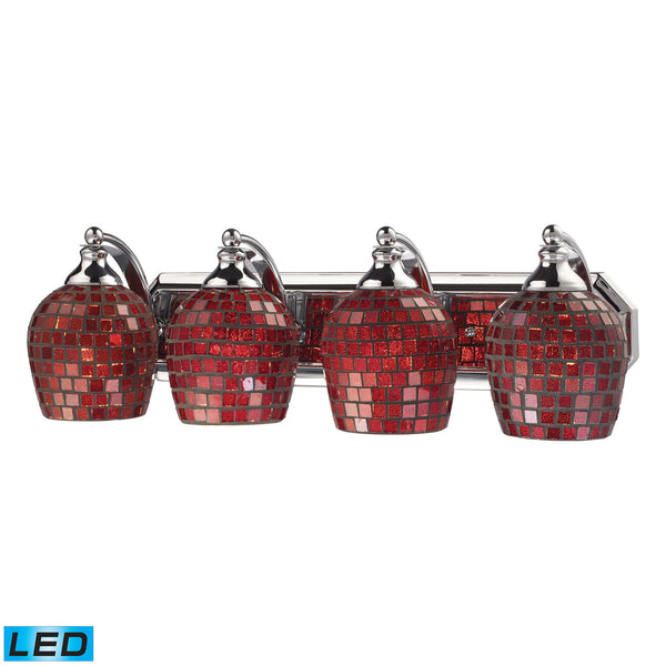 4 Light Vanity In Polished Chrome And Copper Mosaic Glass - LED, 800 Lumens (3200 Lumens Total) With Full Scale Dimming Range, 60 Watt (240 Watt Total)Equivalent , 120V Replaceable LED Bulb Included