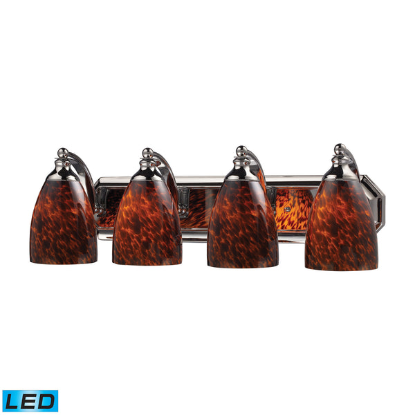 4 Light Vanity In Polished Chrome And Espresso Glass - LED, 800 Lumens (3200 Lumens Total) With Full Scale Dimming Range, 60 Watt (240 Watt Total)Equivalent , 120V Replaceable LED Bulb Included