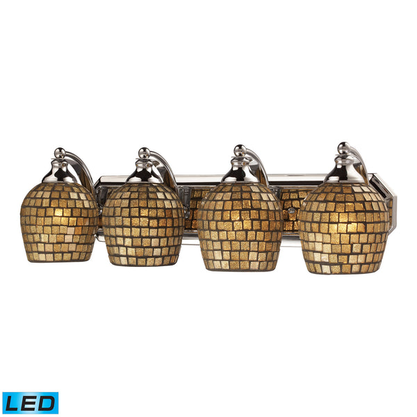 4 Light Vanity In Polished Chrome And Gold Mosaic Glass - LED, 800 Lumens (3200 Lumens Total) With Full Scale Dimming Range, 60 Watt (240 Watt Total)Equivalent , 120V Replaceable LED Bulb Included