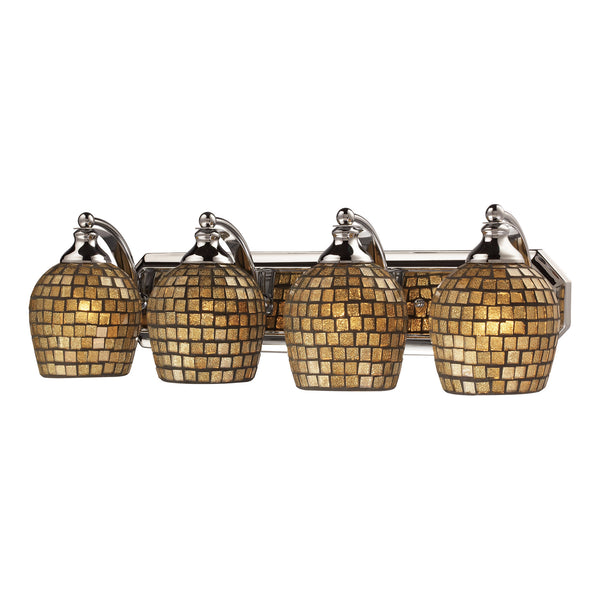 4 Light Vanity In Polished Chrome And Gold Mosaic Glass