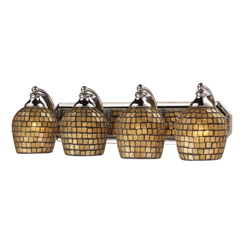 4 Light Vanity In Polished Chrome And Gold Mosaic Glass