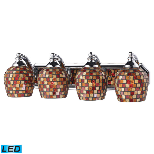 4 Light Vanity In Polished Chrome And Multi Mosaic Glass - LED, 800 Lumens (3200 Lumens Total) With Full Scale Dimming Range, 60 Watt (240 Watt Total)Equivalent , 120V Replaceable LED Bulb Included