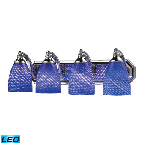 4 Light Vanity In Polished Chrome And Sapphire Glass - LED, 800 Lumens (3200 Lumens Total) With Full Scale Dimming Range, 60 Watt (240 Watt Total)Equivalent , 120V Replaceable LED Bulb Included