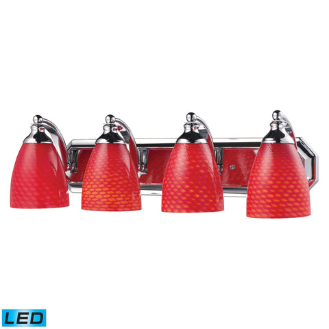 4 Light Vanity In Polished Chrome And scarlet Red Glass - LED, 800 Lumens (3200 Lumens Total) With Full Scale Dimming Range, 60 Watt (240 Watt Total)Equivalent , 120V Replaceable LED Bulb Included