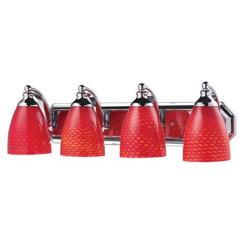 4 Light Vanity In Polished Chrome And scarlet Red Glass