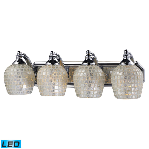 4 Light Vanity In Polished Chrome And Silver Mosaic Glass - LED, 800 Lumens (3200 Lumens Total) With Full Scale Dimming Range, 60 Watt (240 Watt Total)Equivalent , 120V Replaceable LED Bulb Included