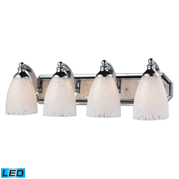 4 Light Vanity In Polished Chrome And Snow White Glass - LED, 800 Lumens (3200 Lumens Total) With Full Scale Dimming Range, 60 Watt (240 Watt Total)Equivalent , 120V Replaceable LED Bulb Included