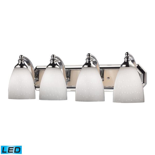 4 Light Vanity In Polished Chrome And Simply White Glass - LED, 800 Lumens (3200 Lumens Total) With Full Scale Dimming Range, 60 Watt (240 Watt Total)Equivalent , 120V Replaceable LED Bulb Included