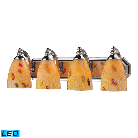 4 Light Vanity In Polished Chrome And Yellow Blaze Glass - LED, 800 Lumens (3200 Lumens Total) With Full Scale Dimming Range, 60 Watt (240 Watt Total)Equivalent , 120V Replaceable LED Bulb Included