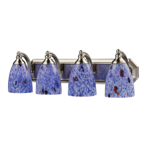 4 Light Vanity In Satin Nickel And Starburst Blue Glass