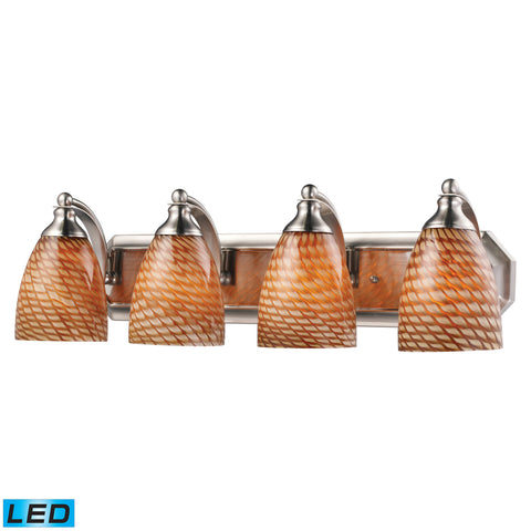 4 Light Vanity In Satin Nickel And Coco Glass - LED, 800 Lumens (3200 Lumens Total) With Full Scale Dimming Range, 60 Watt (240 Watt Total)Equivalent , 120V Replaceable LED Bulb Included