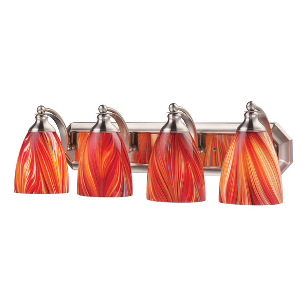 4 Light Vanity In Satin Nickel And Multi Glass