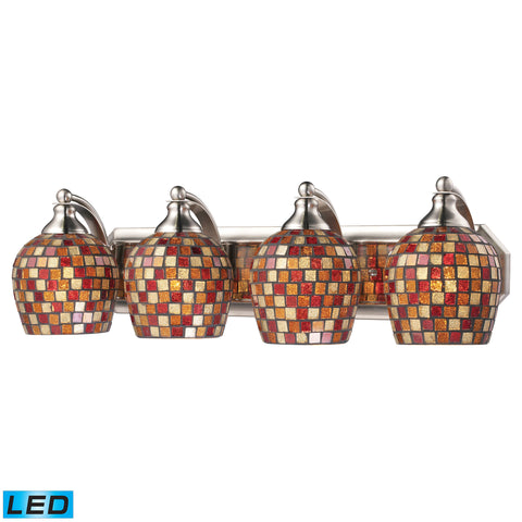 4 Light Vanity In Satin Nickel And Multi Mosaic Glass - LED, 800 Lumens (3200 Lumens Total) With Full Scale Dimming Range, 60 Watt (240 Watt Total)Equivalent , 120V Replaceable LED Bulb Included