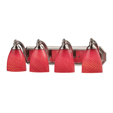 4 Light Vanity In Satin Nickel And scarlet Red Glass