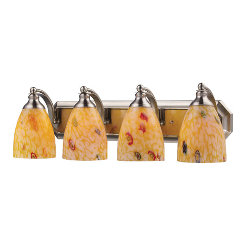 4 Light Vanity In Satin Nickel And Yellow Blaze Glass